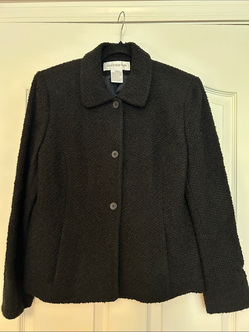 Vintage Jones New York Black Teddy Button Jacket size 10